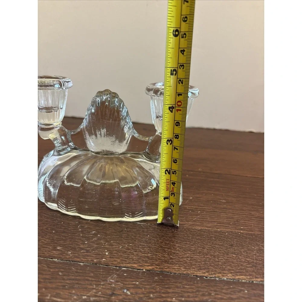 Vintage 1940s L E Smith Glass Double Light Candlestick Candle Holder Clear Glass